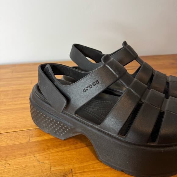Crocs Unisex Stomp Fisherman Sandals Platform Black Strappy Size 9 Women’s - Picture 3 of 7